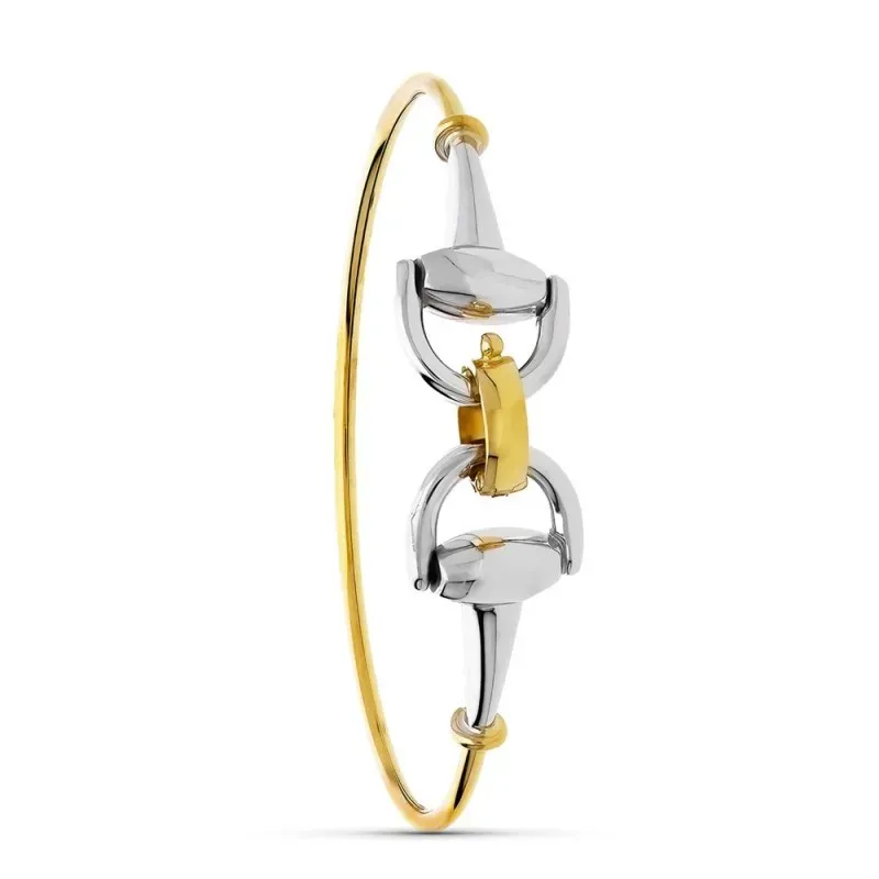 Pulsera Oro 18k bicolor rígida motivo estribo