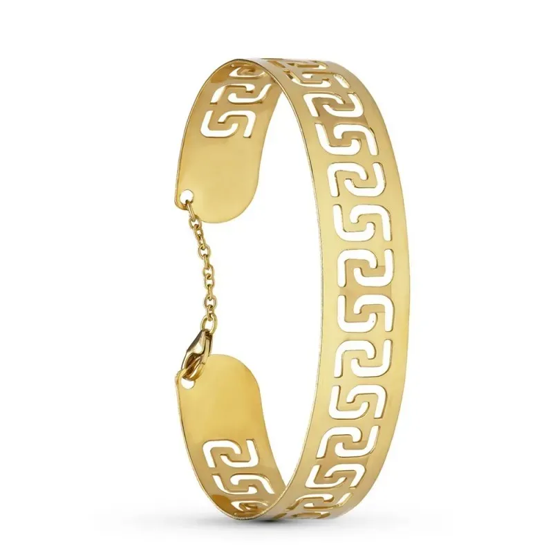 Pulsera Oro 18k rígida motivo greca calada láser brazalete
