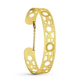 Pulsera Oro 18k rígida motivo círculos calada láser brazalete