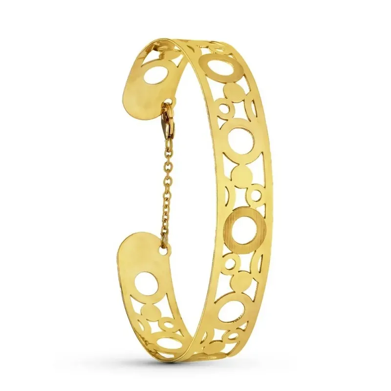 Pulsera Oro 18k rígida motivo círculos calada láser brazalete