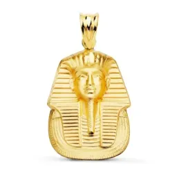 Faraón Egipcio Tutankamón Colgante Oro 18k relieve matizado 24 mm.