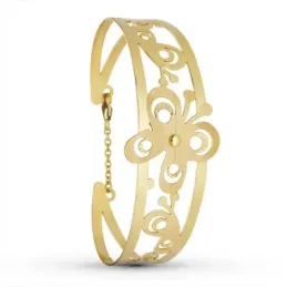 Pulsera Oro 18k rígida motivo mariposas detalles calados brazalete