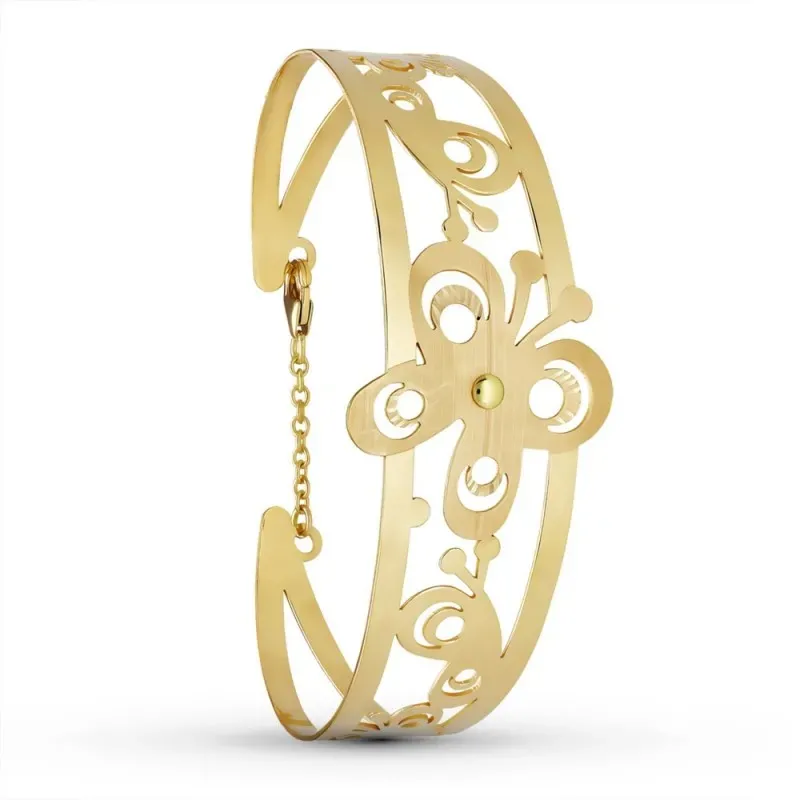 Pulsera Oro 18k rígida motivo mariposas detalles calados brazalete