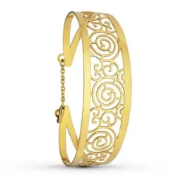Pulsera Oro 18k rígida motivos curvos espirales calada brazalete