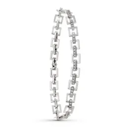 Pulsera Oro 18k blanco eslabones cuadrados motivos circonitas