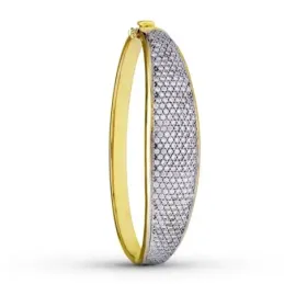 Pulsera Oro 18k bicolor rígida circonitas brazalete