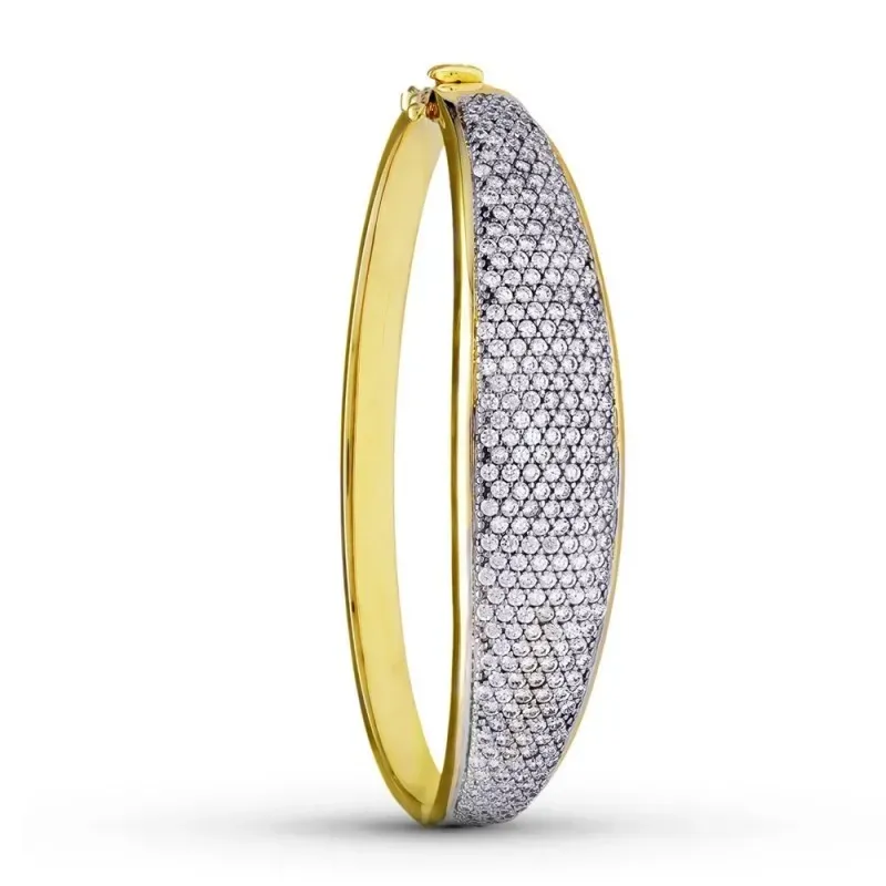 Pulsera Oro 18k bicolor rígida circonitas brazalete