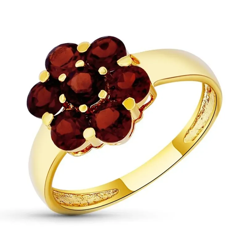 Sortija Oro 18k mujer cabeza forma flor cuajo granates