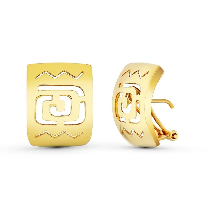 Pendientes Oro 18k mujer 20 mm. rectangulares lisos detalle formas ca