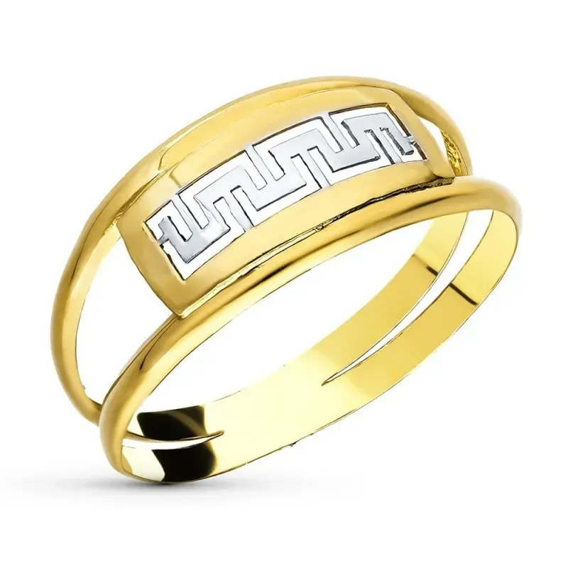 Sortija Oro Bicolor 18k mujer detalle greca calada dos hilos