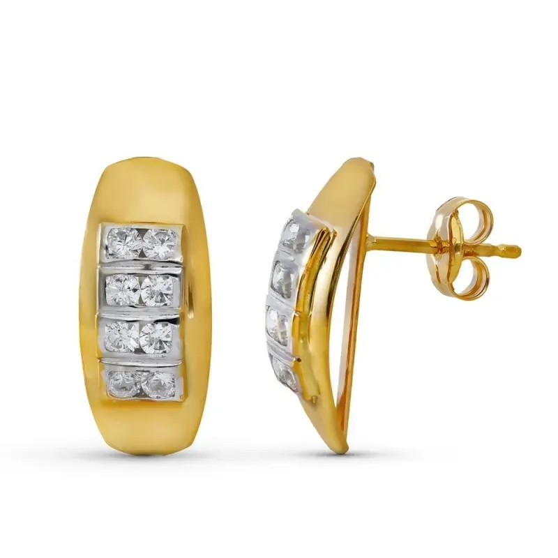 Pendientes Oro 18k mujer ovalados lisos circonitas centro