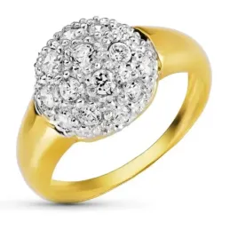 Sortija Oro Bicolor 18k mujer cabeza redonda detalle circonitas
