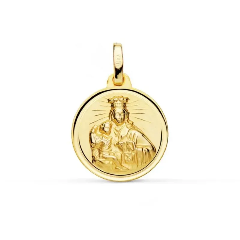 Virgen del Carmen Medalla Oro 18k unisex 16 mm. bisel liso