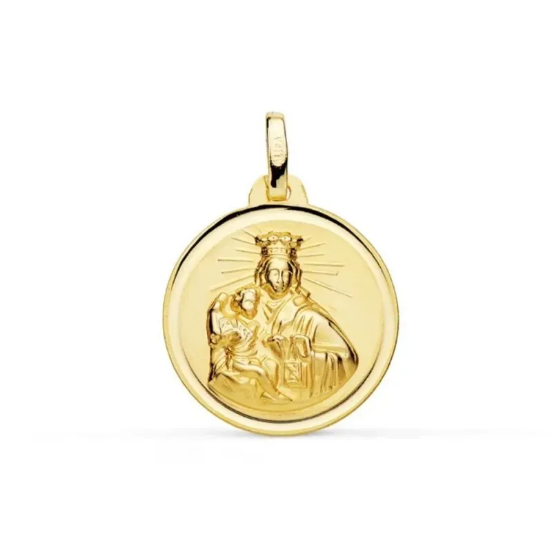 Virgen del Carmen Medalla Oro 18k unisex 18 mm. bisel liso