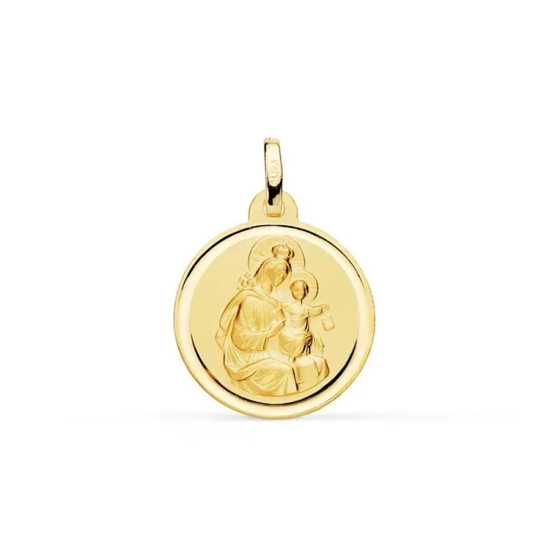 Virgen del Carmen Medalla Oro 18k unisex 18 mm. lisa bisel