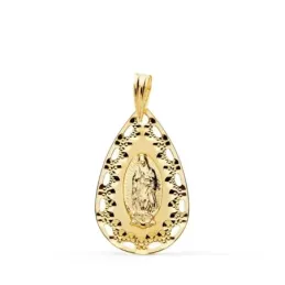Virgen de Guadalupe Medalla Oro 18k unisex 22 mm. cerco calado tallad