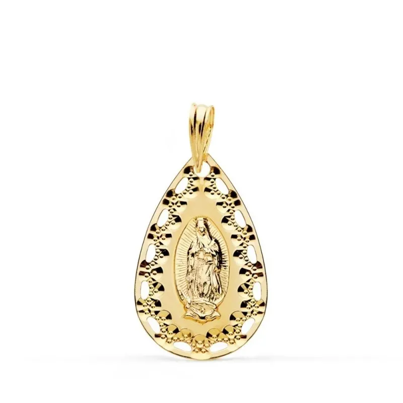 Virgen de Guadalupe Medalla Oro 18k unisex 22 mm. cerco calado tallad