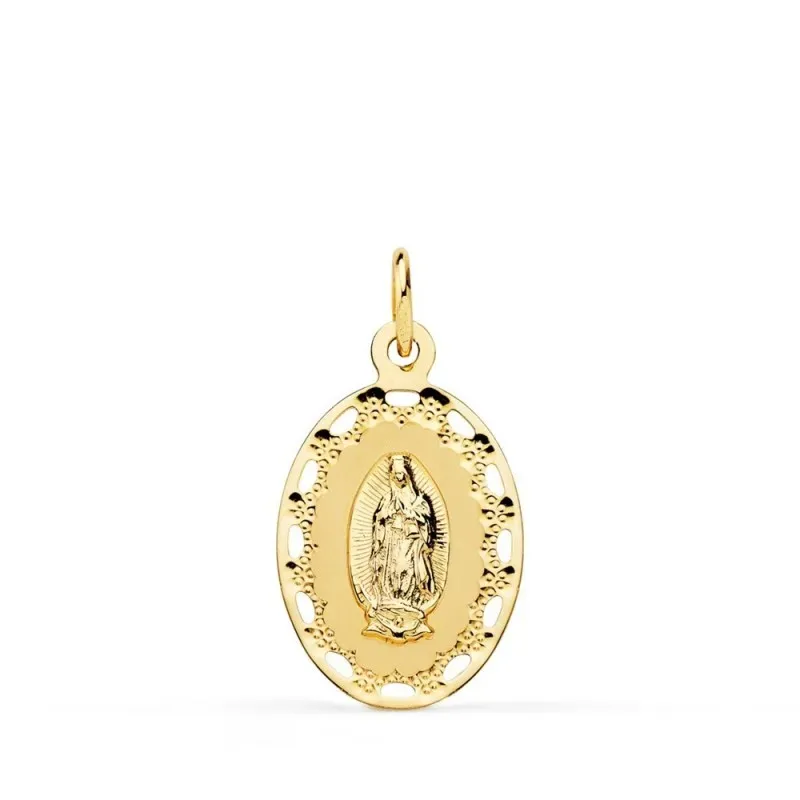 Virgen de Guadalupe Medalla Oro 18k unisex 23 mm. cerco calado