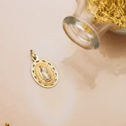 Virgen de Guadalupe Medalla Oro 18k unisex 23 mm. cerco calado