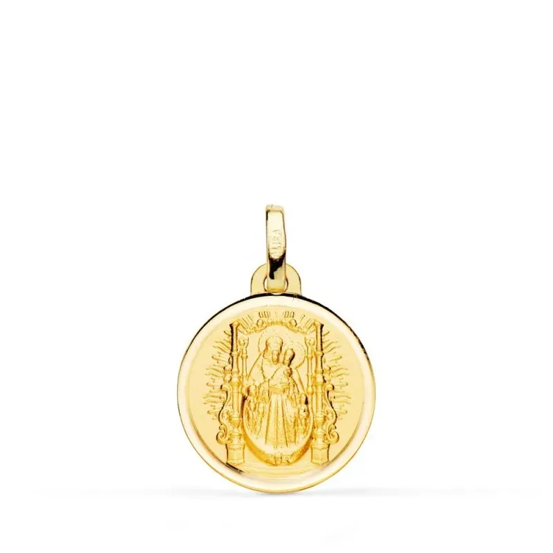 Virgen del Pino Medalla Oro 18k unisex 18 mm. detalle trono bisel lis
