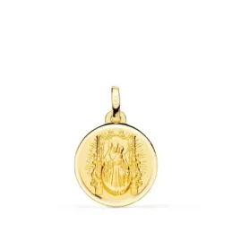 Virgen del Pino Medalla Oro 18k unisex 18 mm. trono bisel liso. Graba