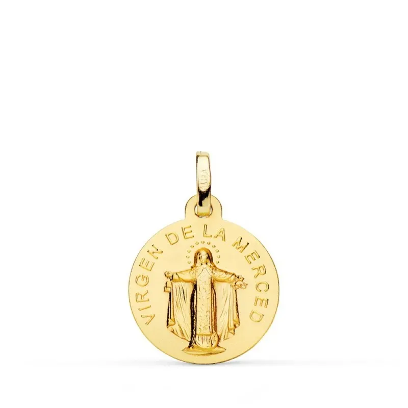 Virgen de la Merced Medalla Oro 18k unisex 16 mm. lisa