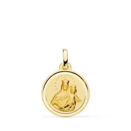 Virgen María Auxiliadora Medalla Oro 18k unisex 16 mm. bisel liso