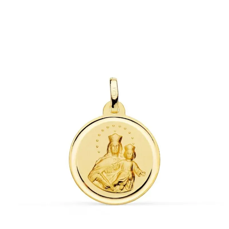 Virgen María Auxiliadora Medalla Oro 18k unisex 18 mm. bisel liso. Gr