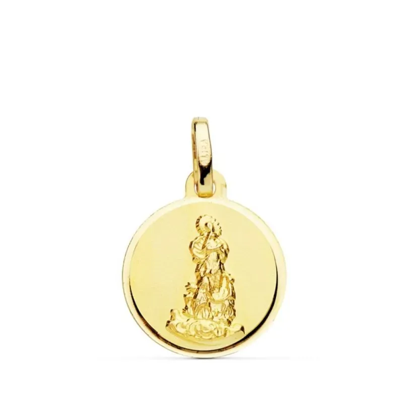 Virgen del Saliente Medalla Oro 18k unisex 14 mm. bisel liso