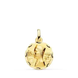 Virgen de Montserrat Medalla Oro 18k unisex 16 mm. detalle bisel liso
