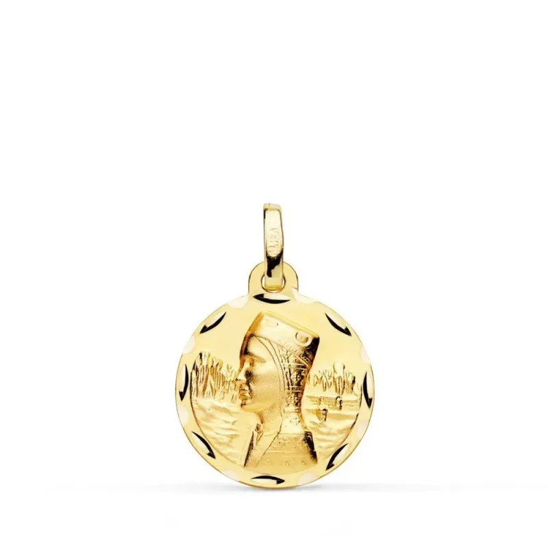 Virgen de Montserrat Medalla Oro 18k unisex 16 mm. bisel liso. Grabac