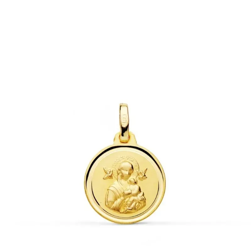 Virgen del Perpetuo Socorro Medalla Oro 18k unisex 14 mm. bisel liso