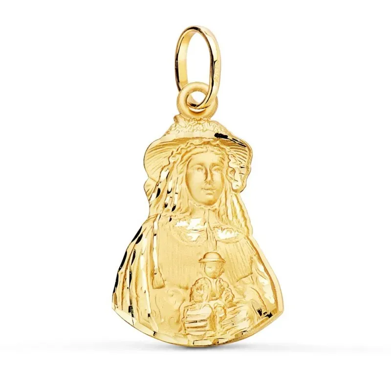 Virgen del Rocío Pastora Colgante Oro 18k unisex 28 mm. tallada. Grab
