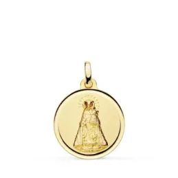 Virgen de los Desamparados Medalla Oro 18k unisex 18 mm. lisa bisel.