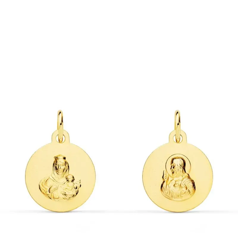 Corazón de Jesús Virgen del Carmen Escapulario Medalla Oro 18k unisex