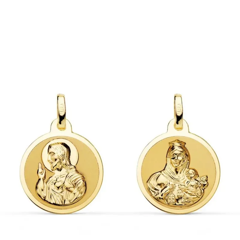 Corazón de Jesús Virgen del Carmen Escapulario Medalla Oro 18k unisex