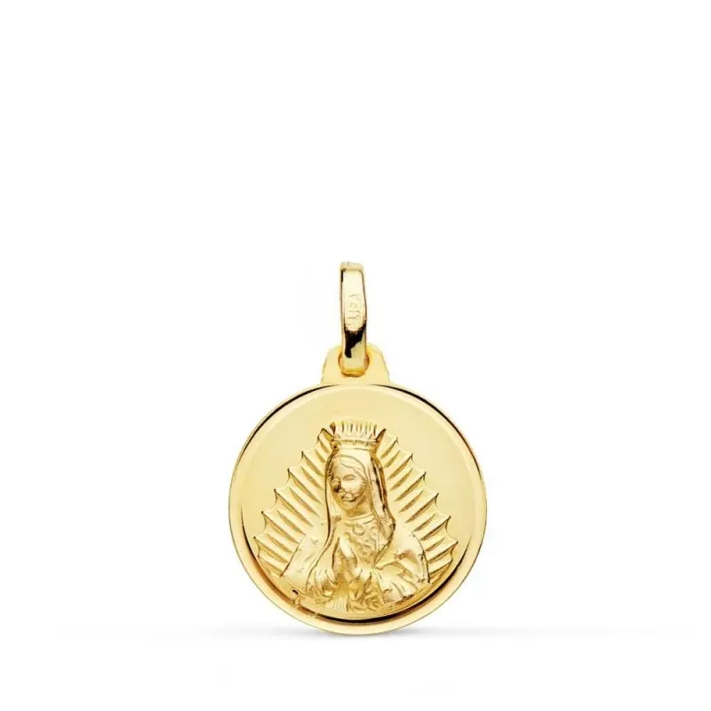 Virgen de Guadalupe Medalla Oro 18k unisex 16 mm. relieve bisel liso