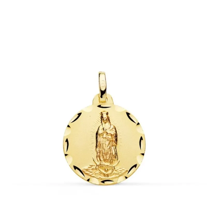 Virgen de Guadalupe Medalla Oro 18k unisex 18 mm. borde tallado