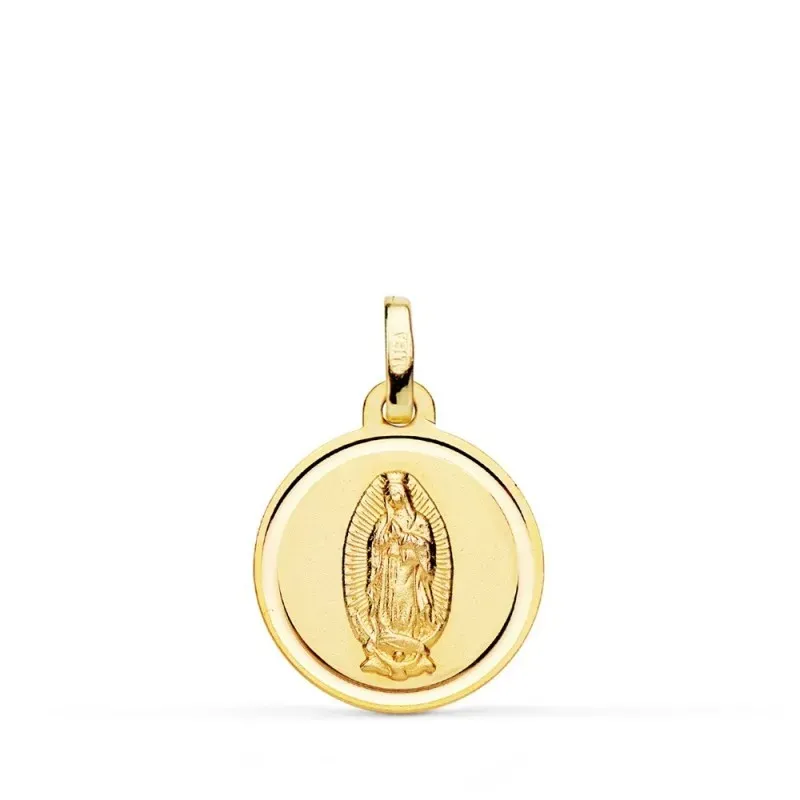 Virgen de Guadalupe Medalla Oro 18k unisex 16 mm. bisel liso. Grabaci