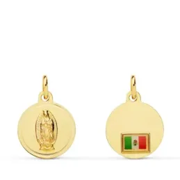 Virgen de Guadalupe Medalla Oro 18k unisex 14 mm. trasera detalle ban
