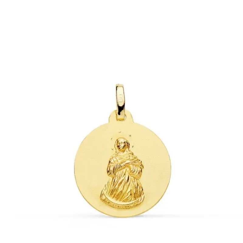 Virgen Inmaculada Medalla Oro 18k unisex 18 mm. matizada lisa. Grabac