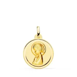 Virgen Niña Primera Comunión Medalla Oro 18k lisa 18 mm. bisel