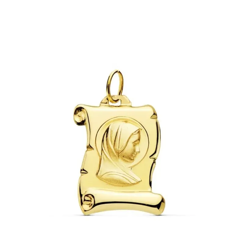 Virgen Niña Pergamino Colgante Oro 9k 18 mm.