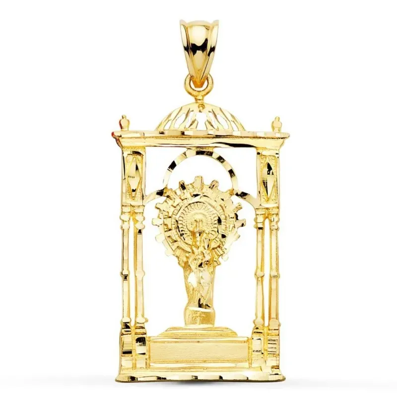 Virgen del Pilar Colgante Oro 9k unisex 34 mm. silueta detalle palio