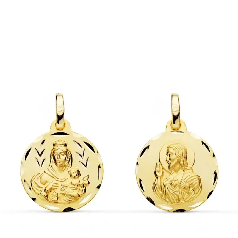 Corazón de Jesús Virgen del Carmen Medalla Escapulario Oro 9k unisex
