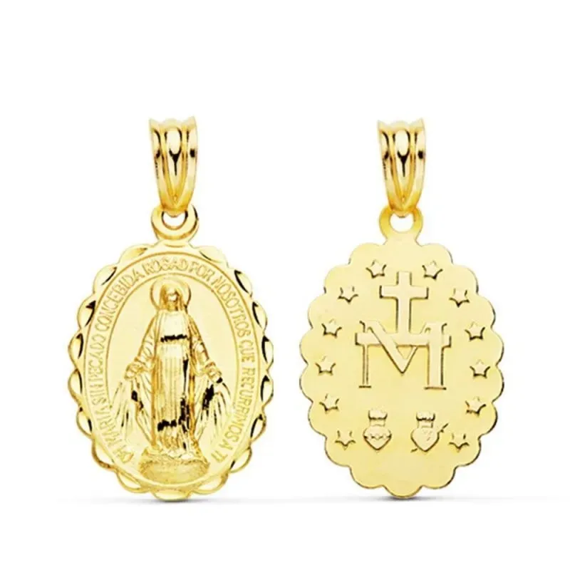 Virgen Milagrosa Medalla Oro 9k unisex 23 mm. ovalada ondulada tallad