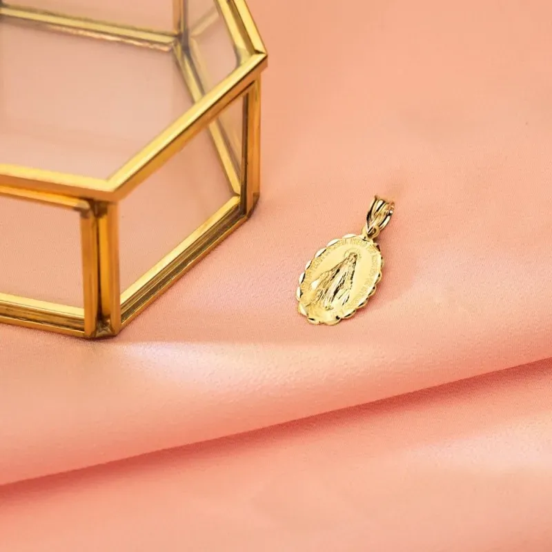 Virgen Milagrosa Medalla Oro 9k unisex 23 mm. ovalada ondulada tallad