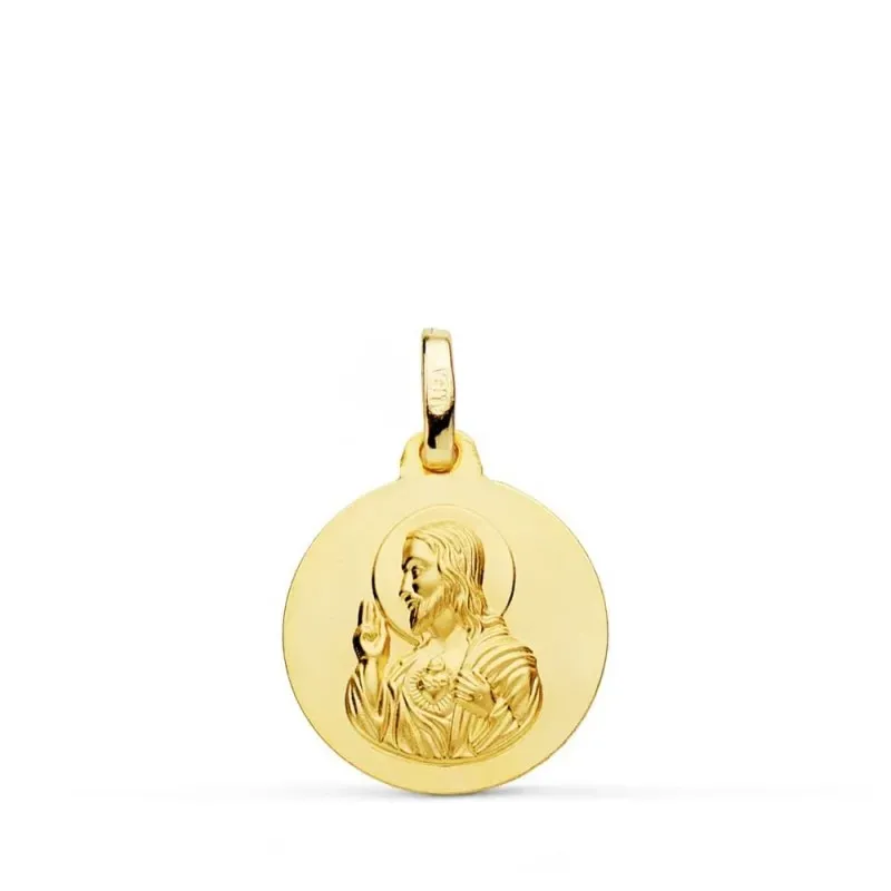 Cristo Sagrado Corazón de Jesús Medalla Oro 18k unisex 16 mm. lisa. G