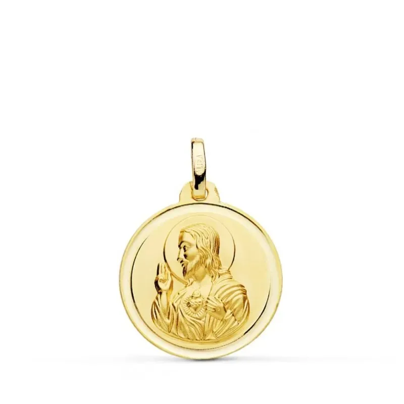 Cristo Sagrado Corazón de Jesús Medalla Oro 18k unisex 18 mm. bisel l