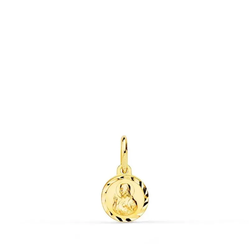 Cristo Sagrado Corazón de Jesús Medalla Oro 18k niño 8 mm. bisel tall